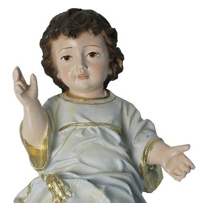 Imagem de Menino Jesus Perna Junta Veste Branca de Resina Nacional - 17 cm