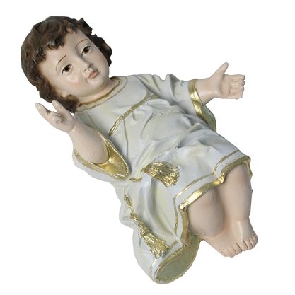Imagem de Menino Jesus Perna Junta Veste Branca de Resina Nacional - 17 cm