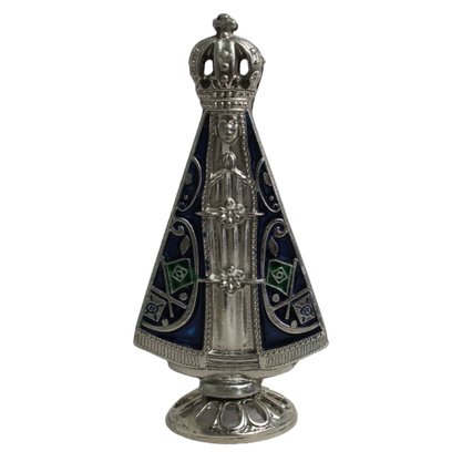 Imagem de Metal de Nossa Senhora Aparecida Duppla Azul Níquel - 9 cm