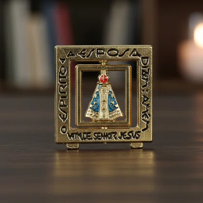 Imagem de Metal de Nossa Senhora Aparecida Giratório Dourado Mesa - 3 cm x 3 cm