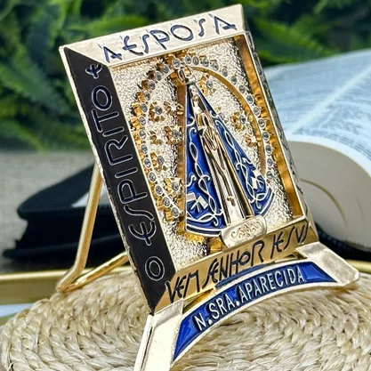 Imagem de Metal Nicho Nossa Senhora Aparecida Dourado Mesa