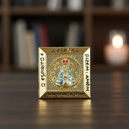 Imagem de Metal Nossa Senhora Aparecida Dourado Mesa - 4 cm x 4 cm