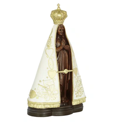 Imagem de Nossa Senhora Aparecida Manto Marfim de Resina Nacional - 20 cm