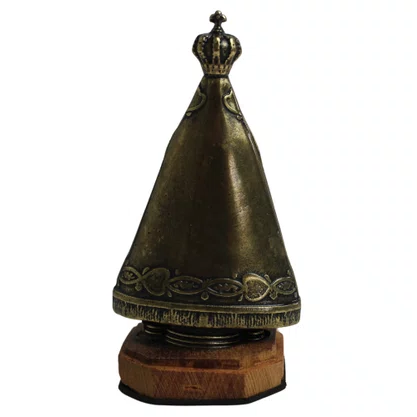 Imagem de Nossa Senhora Aparecida de Metal Ouro Velho Base Madeira - 9 cm