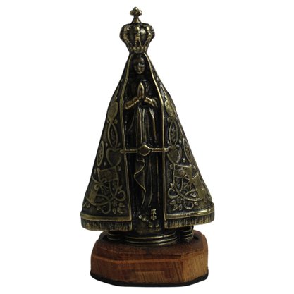 Imagem de Nossa Senhora Aparecida de Metal Ouro Velho Base Madeira - 9 cm