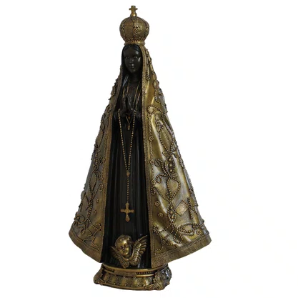 Imagem de Nossa Senhora Aparecida em Mármore com Pintura em Bronze - 66 cm