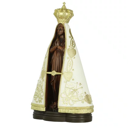 Imagem de Nossa Senhora Aparecida Manto Marfim de Resina Nacional - 38 cm
