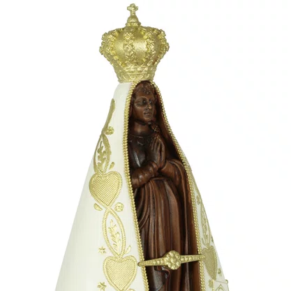 Imagem de Nossa Senhora Aparecida Manto Marfim de Resina Nacional - 38 cm