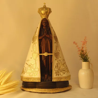 Imagem de Nossa Senhora Aparecida Manto Marfim de Resina Nacional - 38 cm