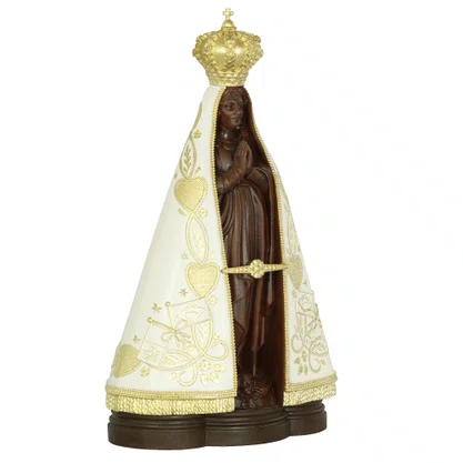 Imagem de Nossa Senhora Aparecida Manto Marfim de Resina Nacional - 30 cm