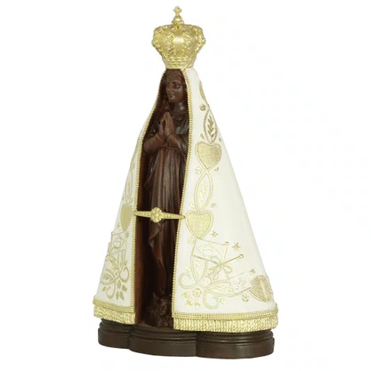 Imagem de Nossa Senhora Aparecida Manto Marfim de Resina Nacional - 30 cm