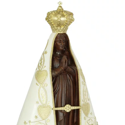 Imagem de Nossa Senhora Aparecida Manto Marfim de Resina Nacional - 30 cm