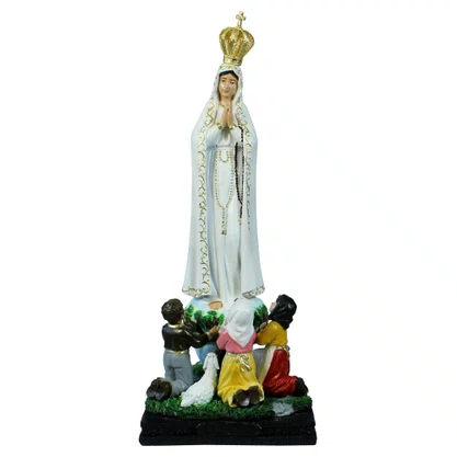 Imagem de Nossa Senhora de Fátima com Pastores Resina Nacional com Coroa - 42 cm