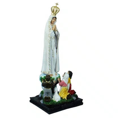 Imagem de Nossa Senhora de Fátima com Pastores Resina Nacional com Coroa - 42 cm