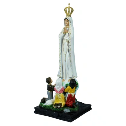 Imagem de Nossa Senhora de Fátima com Pastores Resina Nacional com Coroa - 42 cm