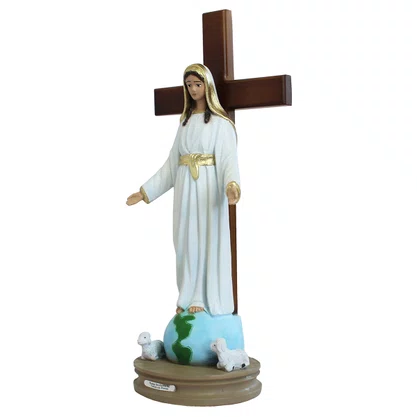 Imagem de Nossa Senhora de Todos Os Povos Cruz Madeira - 38 cm