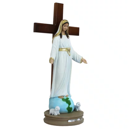 Imagem de Nossa Senhora de Todos Os Povos Cruz Madeira - 38 cm