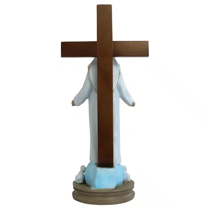 Imagem de Nossa Senhora de Todos Os Povos Cruz Madeira - 38 cm