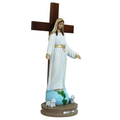Imagem de Nossa Senhora de Todos Os Povos Cruz Madeira - 38 cm