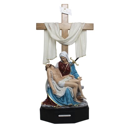 Imagem de Nossa Senhora Pietá de Resina com Cruz de Madeira - 85 cm