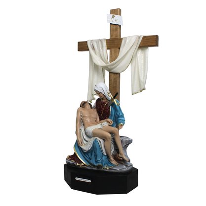 Imagem de Nossa Senhora Pietá de Resina com Cruz de Madeira - 85 cm