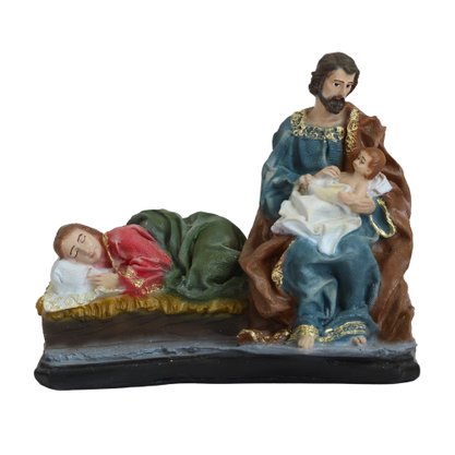 Imagem de Sagrada Família Descansando de Resina Nacional - 15 cm x 18 cm