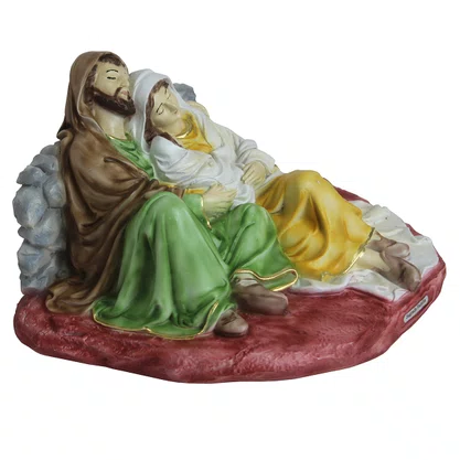 Imagem de Sagrada Família Descansando de Resina Nacional - 15 cm x 28 cm