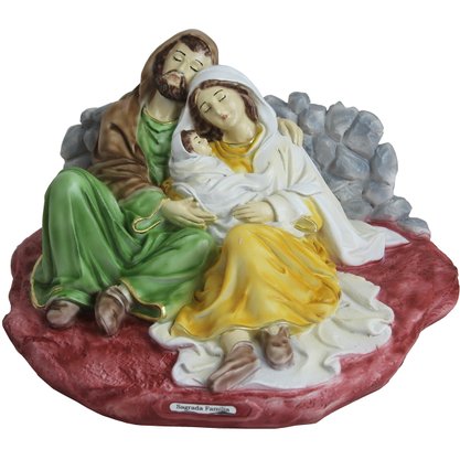 Imagem de Sagrada Família Descansando de Resina Nacional - 15 cm x 28 cm