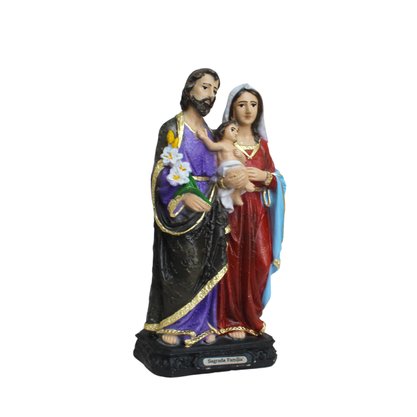 Imagem de Sagrada Família Veste Bordada de Resina Nacional - 21 cm