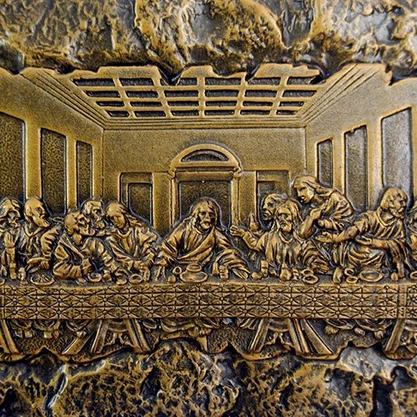 Imagem de Santa Ceia em Mármore com Pintura em Bronze - 9 cm x 15 cm