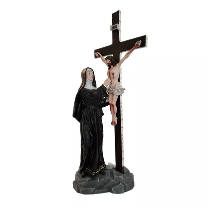 Imagem de Santa Rita contempla Jesus na Cruz de Resina Nacional - 53 cm