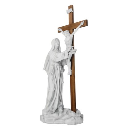 Imagem de Santa Rita Contempla Jesus na Cruz em Mármore - 53cm