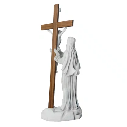 Imagem de Santa Rita Contempla Jesus na Cruz em Mármore - 53cm