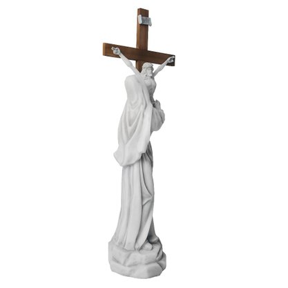 Imagem de Santa Rita Contempla Jesus na Cruz em Mármore - 53cm