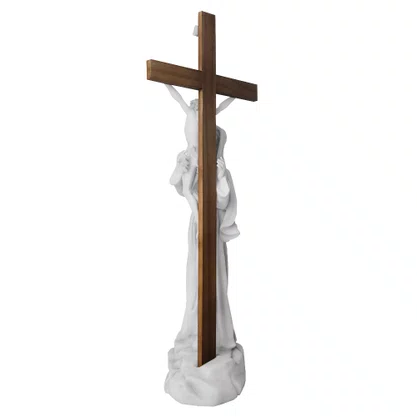 Imagem de Santa Rita Contempla Jesus na Cruz em Mármore - 53cm