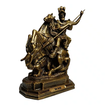 Imagem de São Jorge com Pintura em Bronze de Resina Nacional - 28 cm