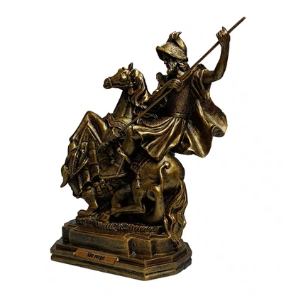 Imagem de São Jorge com Pintura em Bronze de Resina Nacional - 28 cm