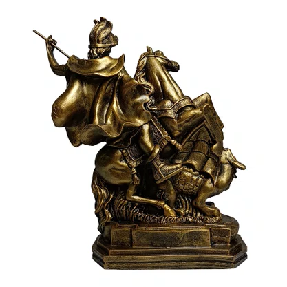Imagem de São Jorge com Pintura em Bronze de Resina Nacional - 28 cm