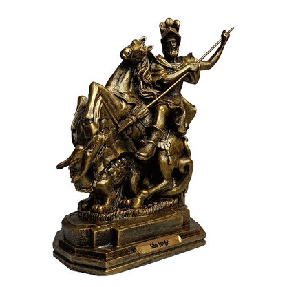 Imagem de São Jorge com Pintura em Bronze de Resina Nacional - 28 cm