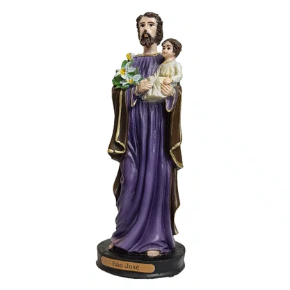 Imagem de São José com Menino Jesus no Colo de Resina Nacional - 19 cm