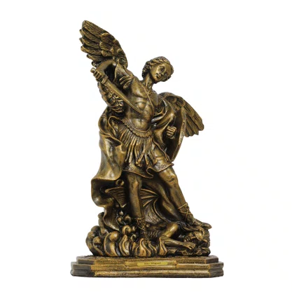 Imagem de São Miguel Arcanjo de Resina Nacional Pintura Bronze Velho - 30cm