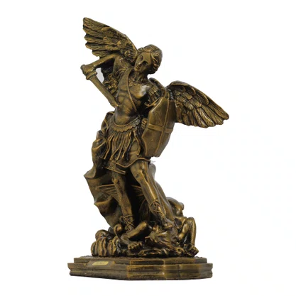 Imagem de São Miguel Arcanjo de Resina Nacional Pintura Bronze Velho - 30cm