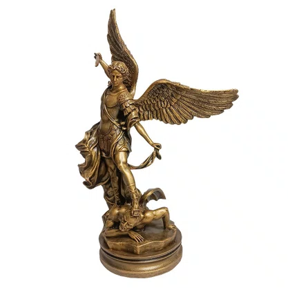 Imagem de São Miguel Arcanjo em Mármore com Pintura em Bronze - 40cm