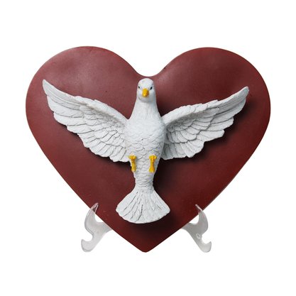 Imagem Divino Espírito Santo Coração de Mesa em Resina Nacional - 12 cm x 14,5 cm