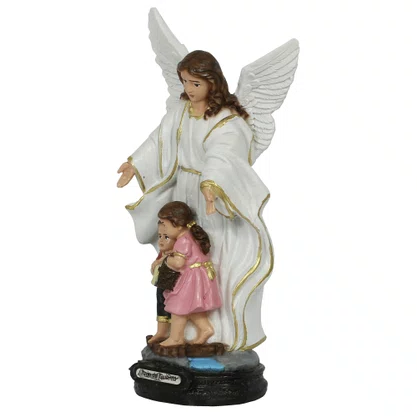 Imagem do Anjo da Guarda Branco de Resina Nacional - 20 cm