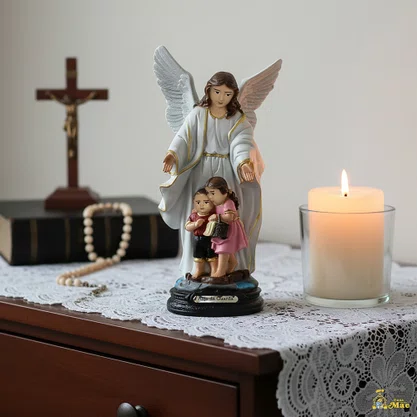 Imagem do Anjo da Guarda Branco de Resina Nacional - 20 cm