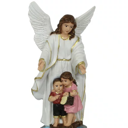 Imagem do Anjo da Guarda Branco de Resina Nacional - 20 cm