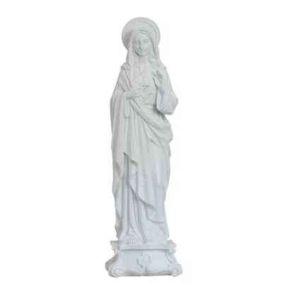 Imagem do Imaculado Coração de Maria de Mármore Branco - 57 cm
