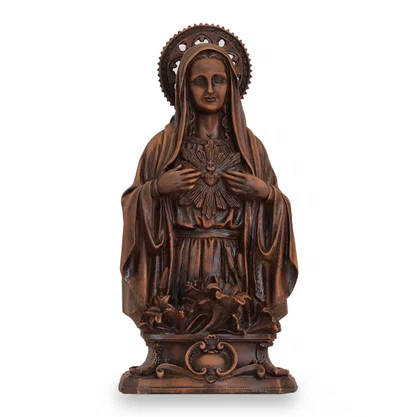 Imagem do Imaculado Coração de Maria de Resina com Efeito Madeira - 30 cm