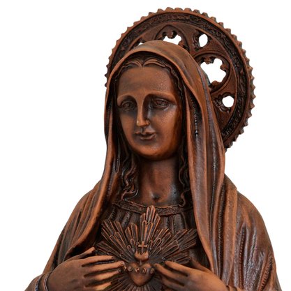 Imagem do Imaculado Coração de Maria de Resina com Efeito Madeira - 30 cm